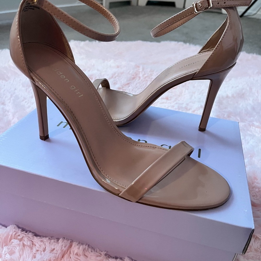 Madden Girl Nude Patent Ankle-Strap Stiletto Heels